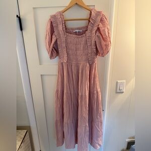 Elegant Pink Midi Dress with Ruffles